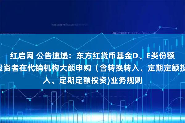 红启网 公告速递：东方红货币基金D、E类份额调整非个人投资者在代销机构大额申购（含转换转入、定期定额投资)业务规则